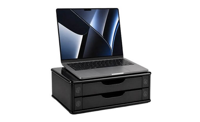 suporte-para-monitor-e-notebook-2-gavetas-black-piano-mdf-com-notebook-diagonal